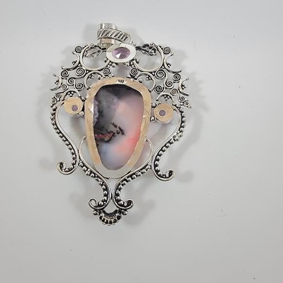 Handmade Silver Pendant – Rhodonite & Rose Quartz + 20" Silver Snake Chain - Picture 4 of 10
